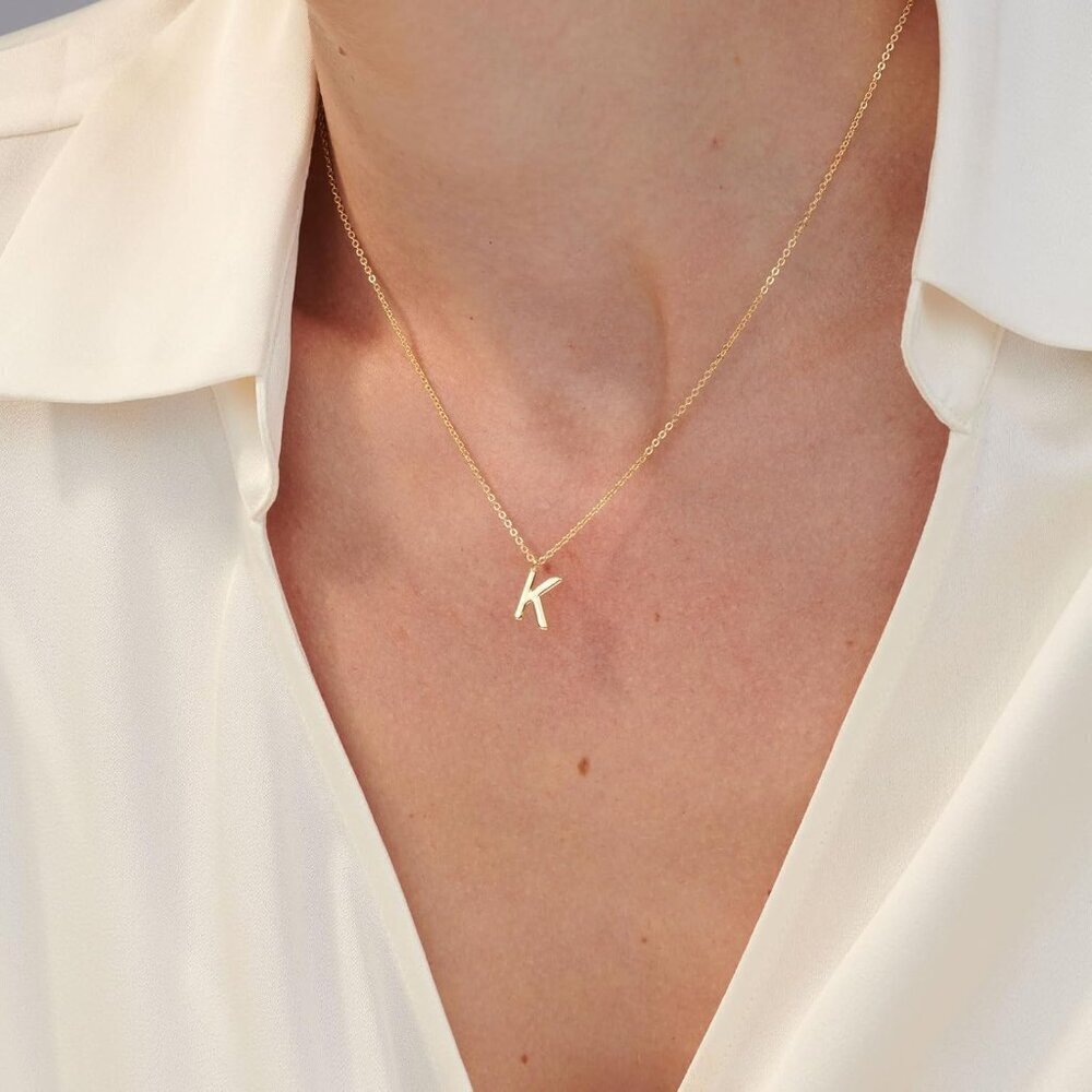 Initial Necklace Women 14k Gold Plated Dainty Alphabet A-Z Gift - Picture 2 of 6